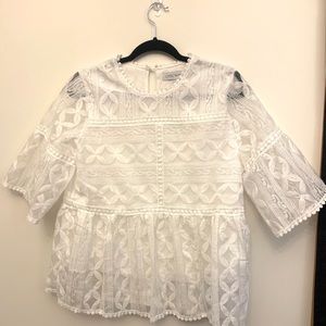 White Lace Empire Waist Blouse